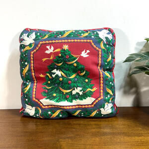 Vintage Christmas Accent Throw Pillow Tree with Doves 10"